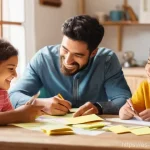 행복을 위한 가족 여행 - **Prompt 1: Family Trip Planning Session**
    "A happy and excited Hispanic family of four, includi...