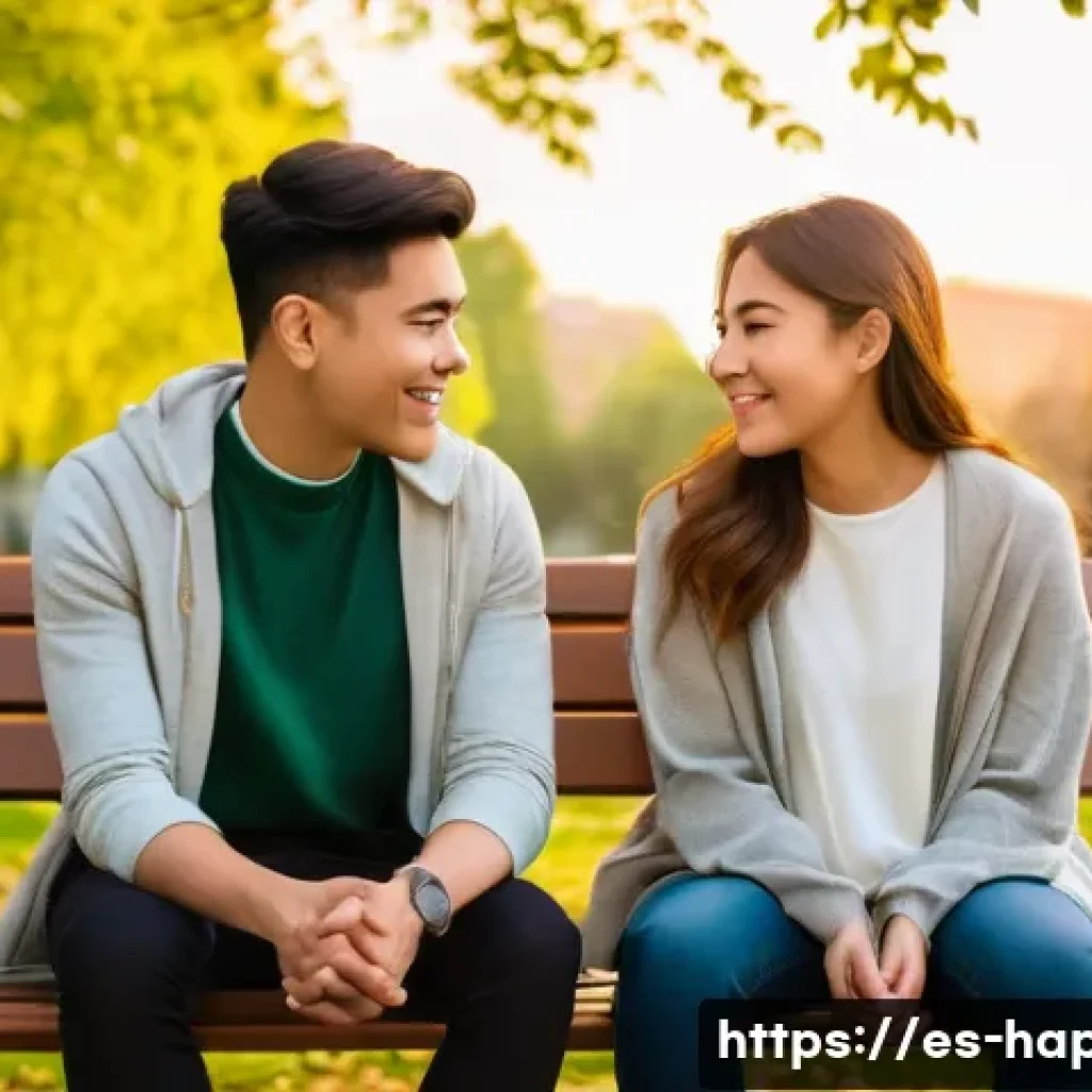 행복을 위한 친구와의 관계 - A warm and inviting scene of two close friends sitting on a park bench during golden hour, engaged i...