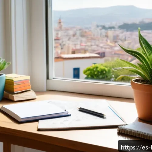 행복한 사람들의 비전 설정 - A serene and inspiring workspace bathed in natural light, featuring a large wooden desk with a visio...