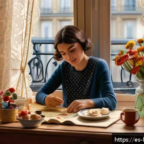 행복을 위한 영감을 주는 영화 - A warm, cozy Parisian apartment interior inspired by the film "Am&eacute;lie," featuring a young woman with...