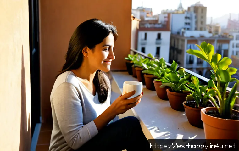 행복한 자아 찾기 - Photorealistic lifestyle scene of a Hispanic woman in her early 40s sitting peacefully on a sunlit a...